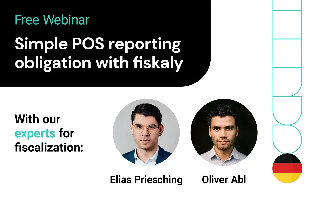 Portraits of Elias Priesching and Oliver Abl with the webinar title